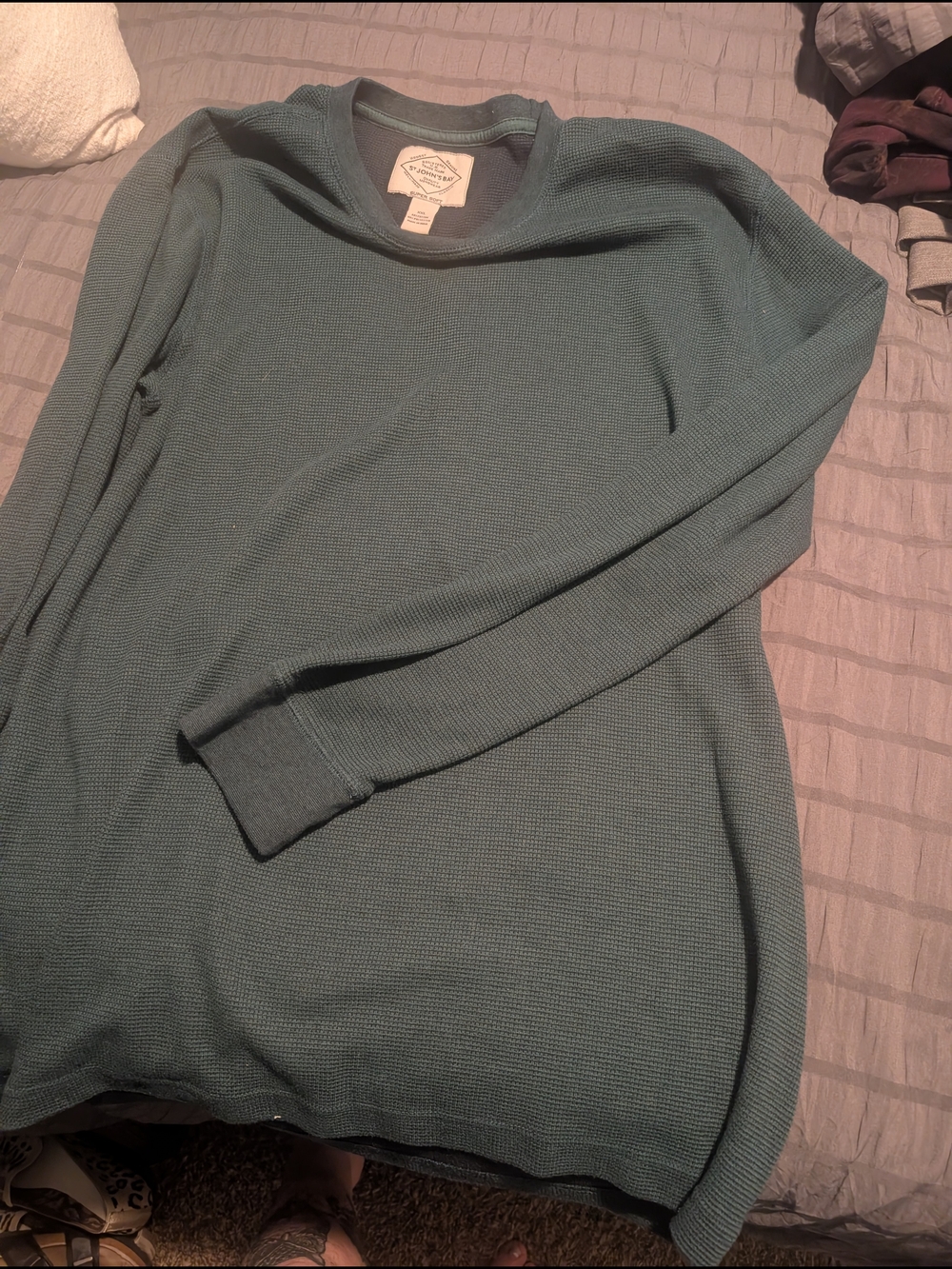 St. John's Bay Men's Crewneck Waffle Knit Sweater - Teal Green